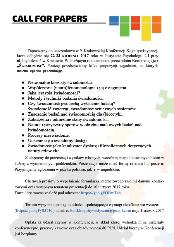 Krakowska Konferencja Kognitywistyczna - zapraszamy do uczestnictwa!